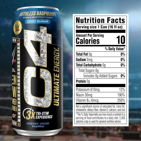 Cell C4 ULT Energy RTD 16oz Ruthless Raspbery (12)
