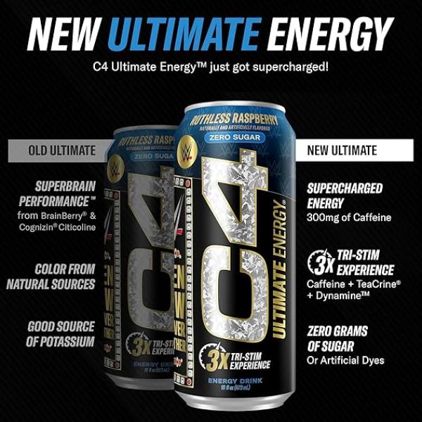 Cell C4 ULT Energy RTD 16oz Ruthless Raspbery (12)